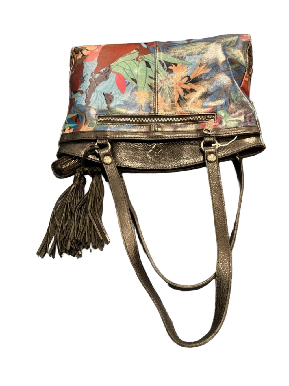 Patricia Nash Floral Leather Tote Bag Multicolor Tassel Zip Top Shoulder Bag EUC - Picture 6 of 16